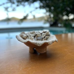 Centro de Mesa de Cerâmica com Flores Esculpidas Bege